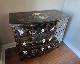 #17	Chinoiseries Mother of Pearl Hand Painted Accent Chest of 4 Drawers  - Hand-painted Top and Sides & Back - 36x19x30	 $600.00 
