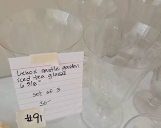 #91	Lenox Castle Garden Iced Tea Glasses 6 5/8" - set of 3	 $30.00 
