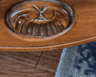 #42	Wood Wingback Chair w/Floral Upholstery - with wood Carving on Front Bottom	 $65.00 
