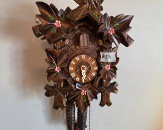 #131	Wooden German Cuckoo Clock w/2 weights - 12" x8"	 $40.00 
