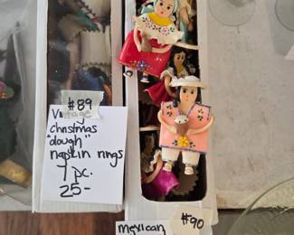 #89	Vtg. Christmas "Dough" Napkin Rings - 7 pcs	 $25.00 
#90	Mexican Folk Art Clay Christmas Napkin Rings - 9pc (as is)	 $30.00 
