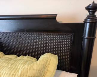 #1	Queen Size Black w/cane Headboard/Footboard & Wooden Side Rail - Slightly Distressed	 $325.00 
