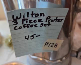 #128	Wilton 3 piece Pewter Coffee Set	 $45.00 
