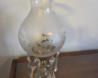 #25	Brass Base w/Frosted Glass Globe w/Glass Prisms - 18" Tall	 $65.00 
