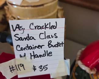 #119	Vtg. Crackled Santa Claus Container Bucket w/handle	 $35.00 
