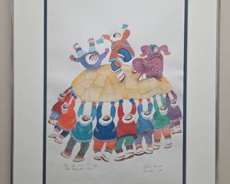 #146	"Up, Up and Away Blanket Toss" original Watercolor by Jean Brown - 18x24- Framed & Matted	 $35.00 
