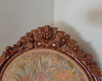 #27	Antique Parlor Chair w/wood carving on Wheels w/tapestry Back & Seat - 17" Tall Seat from Floor	 $65.00 
