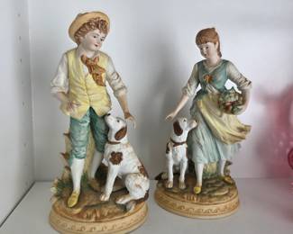 #32	Set of 2 Porcelain Ethan Allen Figurines Bisque Boy and Girl Spaniel Set 3215A	 $30.00 
