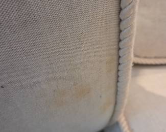 #41	Fine Designs Sofa Gallery Cream Sofa w/loose back Cushions (has stains on underside of sofa cushions) - 87" Long with Decorative Pillows	 $150.00 
