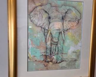 #87	Original Jean Brown Watercolor of Elephant Framed and Matted - 26x30	 $45.00 
