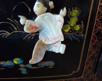 #17	Chinoiseries Mother of Pearl Hand Painted Accent Chest of 4 Drawers  - Hand-painted Top and Sides & Back - 36x19x30	 $600.00 
