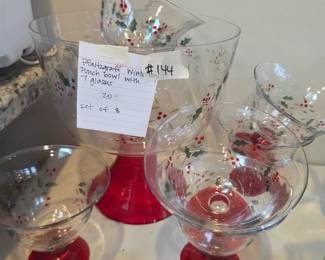 #144	Pfaltzgraff With Punch Bowl w/7 Glasses - Set of 8	 $20.00 
