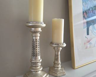 #31	Decorative White-gold Set of 2 Candle Holders w/2 candles - 13" Tallest	 $30.00 
