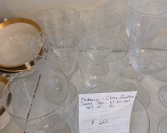 #80	Fostoria - Clear Rambler Iced tea 6" Etched - set of 6	 $60.00 
