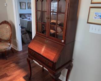 #28	Wood Secretary w/flip-down Desk Front w/cubbies & Wood/Glass Doors - 29.518-30x71 (2 pieces)	 $75.00 
