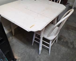 #157	White -painted Wood Table w/drop-side (missing drawer on front) w/2chairs - 36x41x30	 $35.00 
