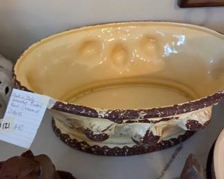 #121	Made in Italy Decorative Footed Bowl - Cream w/distress - 17x12x7	 $40.00 
