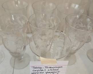 #93	Tiffin Franciscan Crystal Etched Persian Pheasant l Glasses - Set of 7 - 6 3/4"	 $40.00 
