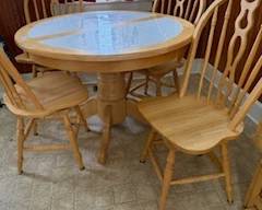 Oak and ceramic kitchen table and four chairs
