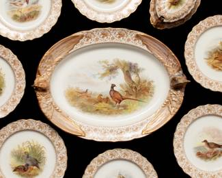 Circa 1890 Royal Worcester Game Set with Birds in High Relief