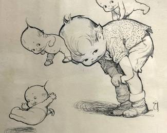 Origial Rose O Neill Illustration with Kewpies
