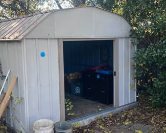 14x10 metal shed must be removed before sale end Saturday 3 pm. Be prepared with tools and help to disassemble and load.