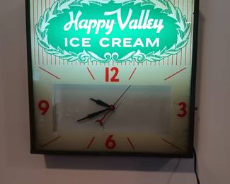 Happy Valley Ice Cream vintage dairy advertising clock, from Rossville, Georgia WORKS!