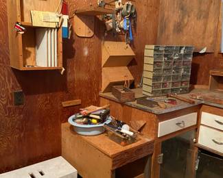 Shed stool and tools.