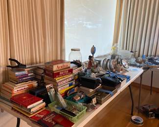 Books, apples dish set, stethoscope.