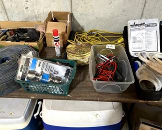 misc hardware, extension cords and tools