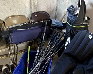 golf clubs and bags