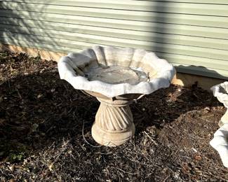 one of five concrete bird baths