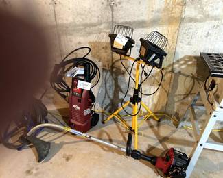 Power washer, trimmer, dual light stand