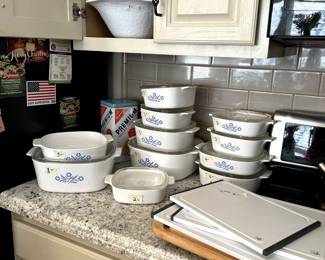 Lots of Cornflower blue corningware, and misc kitchen
