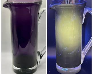 Vintage Blown Glass Amethyst Purple Pitcher — Glows Green in Ultraviolet Light