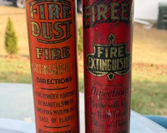 (2) vintage Fireen and Fire Dust fire extinguisher tins
