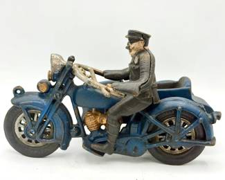 vintage cast-iron Harley-Davidson police motorcycle toy