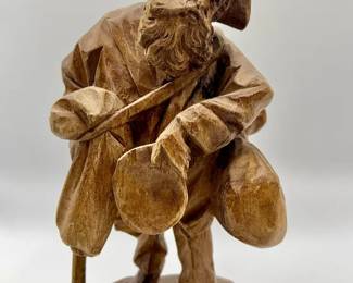 Hand Carved Wooden Folk Art Barefoot Wanderer Statue