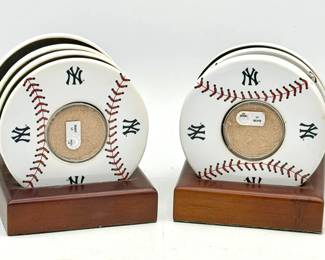 (2) New York Yankees ceramic coaster set With Dirt From Yankee Stadium