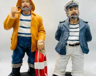 (2) Nautical Folk Art Style Figures: An Old Salt & A Sea Captain or Sailor