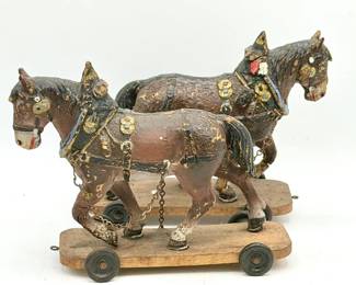 (2) Antique Wooden Horses