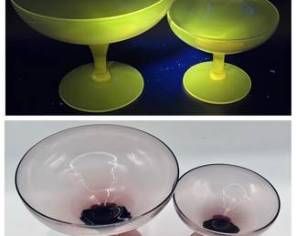 (2) Blown Glass Purple Coupes with Ultraviolet Green Glow