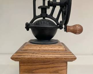 Antique or Antique-Style Manual Coffee Grinder — Cast Iron Body & Wooden Base