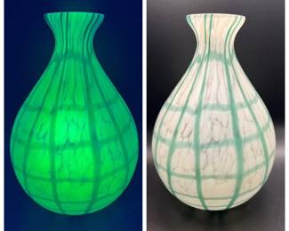 8” Art Glass Vase — Glows Green in Ultraviolet Black Light