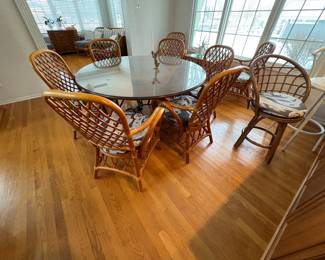 . . . glass table and rattan chair set