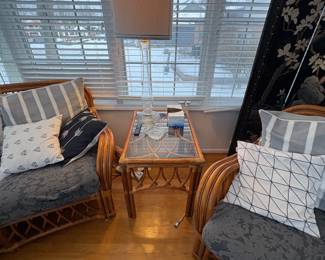 . . . rattan end table and glass lamp
