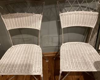 2 white wicker chairs - $15