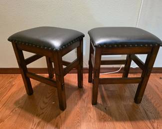 52 PairOfAshleyFurniture24WoodBarstoolsWithNailheadTrim