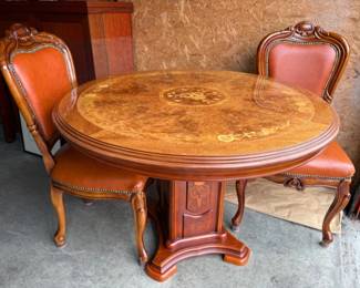 139 RoundPedestalInlayWoodwithGlassTopDiningTable4Chairs