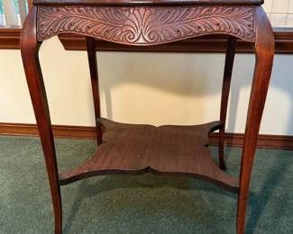 21 AntiqueCarvedApronSideTable